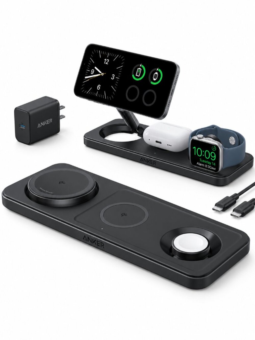Anker MagGo Wireless Charging Station (3-in-1 Pad) with Charger and USB-C Cable